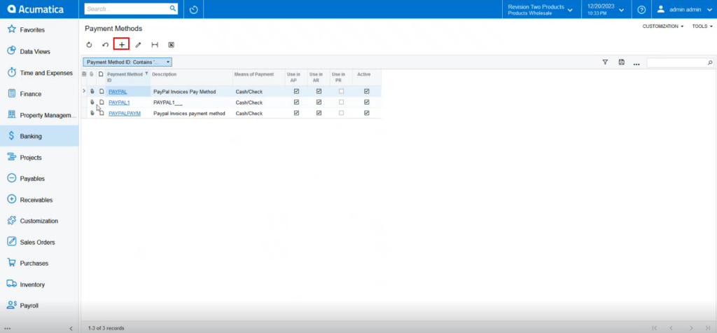 payment methods screen